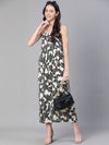 Women Floral Print Shoulder Strapped Black Long Dress-S23500WDR001