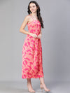 Women Floral Print Shoulder Strapped Pink Long Dress-S23500WDR002