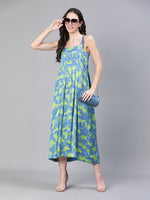 Women Floral Print Shoulder Strapped Green  Long Dress-S23500WDR003