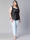 Women Solid Black Sleeveless Shoulder Strap Cowl Neck Plus Size Satin Top-S23524PBL001