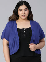 Women Viscose Blue Gathered Plus Shrug-S23561PSG001