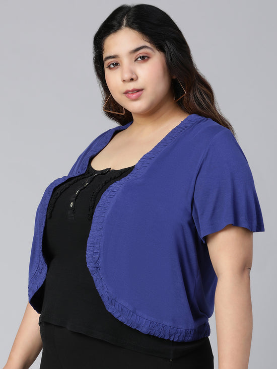 Women Viscose Blue Gathered Plus Shrug-S23561PSG001