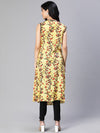 Women Floral Print Yellow Round Neck Sleeveless A-Line Tunic-S23562WBL001