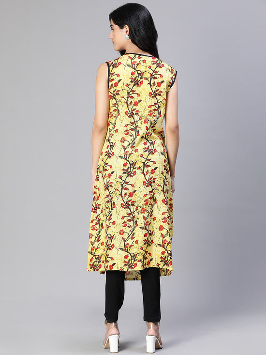 Women Floral Print Yellow Round Neck Sleeveless A-Line Tunic-S23562WBL001