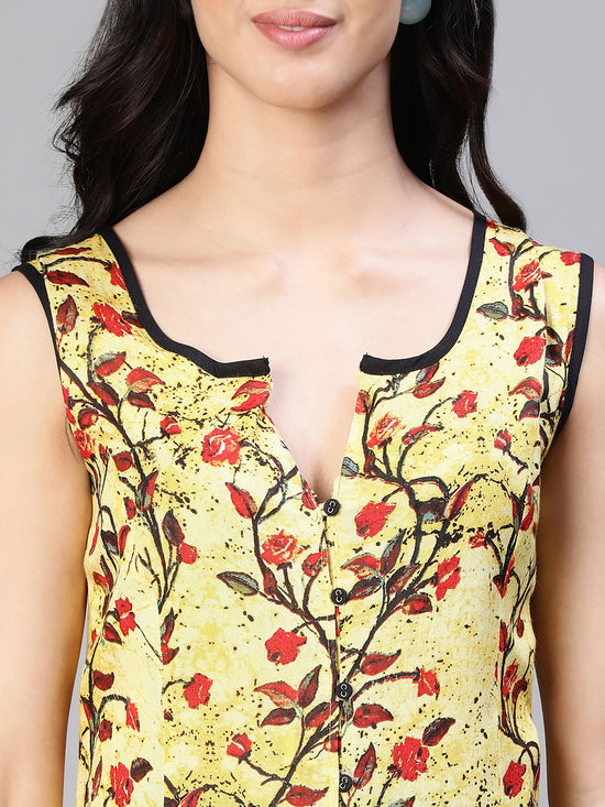 Women Floral Print Yellow Round Neck Sleeveless A-Line Tunic-S23562WBL001