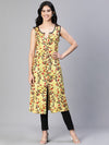 Women Floral Print Yellow Round Neck Sleeveless A-Line Tunic-S23562WBL001