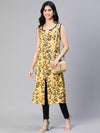 Women Floral Print Yellow Round Neck Sleeveless A-Line Tunic-S23562WBL001