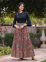 Women Solid Liva Rayon Black Shirt With Multi Color Skirt Co-Ord Set-S4560BLACKMULTI