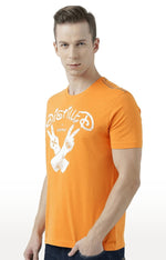 Huetrap Orange Mens Short Sleeve Graphic Printed Tshirt-HT17MKGRABZO01107