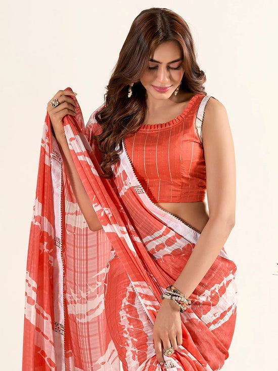 Saree Mall Women's Georgette Peach Printed Designer Saree With Blouse Piece-SAADI1011