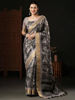 Saree Mall Women's Organza Grey Printed Designer Saree With Blouse Piece-SALILA142