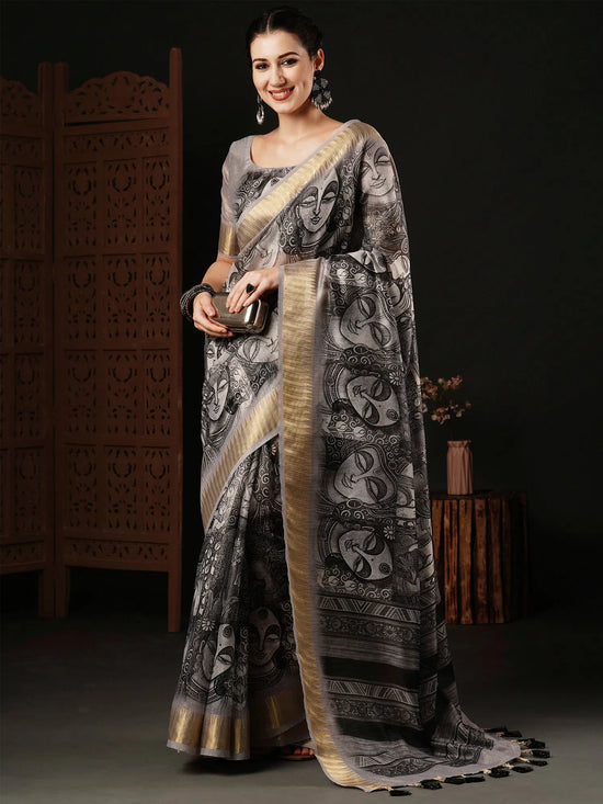 Saree Mall Women's Organza Grey Printed Designer Saree With Blouse Piece-SALILA142