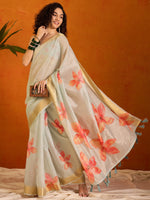 Saree Mall Women's Organza Light Blue Printed Designer Saree With Blouse Piece-SALILA147