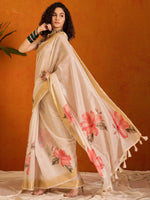 Saree Mall Women's Organza Cream Printed Designer Saree With Blouse Piece-SALILA149