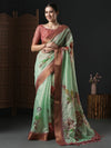 Saree Mall Women's Organza Sea Green Printed Designer Saree With Blouse Piece-SALILA201