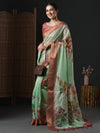 Saree Mall Women's Organza Sea Green Printed Designer Saree With Blouse Piece-SALILA201