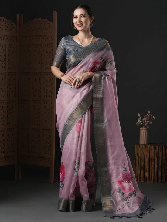 Saree Mall Women's Organza Mauve Printed Designer Saree With Blouse Piece-SALILA202