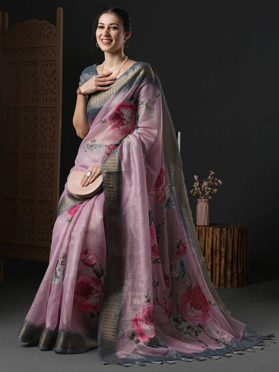 Saree Mall Women's Organza Mauve Printed Designer Saree With Blouse Piece-SALILA202