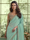 Saree Mall Women's Chiffon Sea Green Embellished Designer Saree With Blouse Piece-SALSA7805