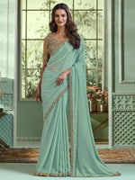 Saree Mall Women's Chiffon Sea Green Embellished Designer Saree With Blouse Piece-SALSA7805