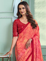 Saree Mall Women's Chiffon Orange Embellished Designer Saree With Blouse Piece-SALSA7807