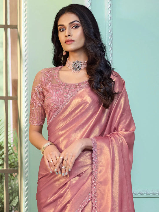 Saree Mall Women's Georgette Pink Embellished Designer Saree With Blouse Piece-SALSA7810