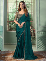 Saree Mall Women's Georgette Teal Blue Embellished Designer Saree With Blouse Piece-SALSA7811