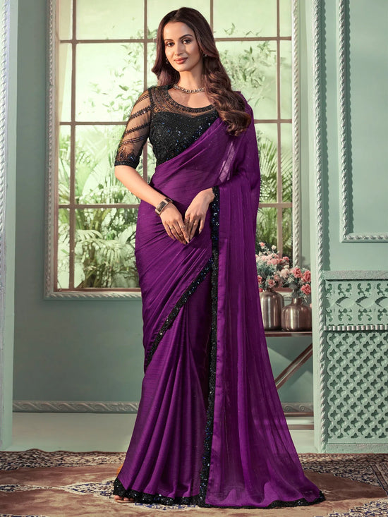 Saree Mall Women's Georgette Purple Embellished Designer Saree With Blouse Piece-SALSA7813