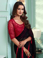 Saree Mall Women's Chiffon Black Embellished Designer Saree With Blouse Piece-SALSA7815