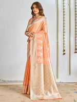 Saree Mall Women's Cotton Peach Woven Design Designer Saree With Blouse Piece-SANIDHI104501