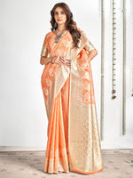 Saree Mall Women's Cotton Peach Woven Design Designer Saree With Blouse Piece-SANIDHI104501