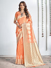 Saree Mall Women's Cotton Peach Woven Design Designer Saree With Blouse Piece-SANIDHI104501