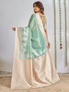 Saree Mall Women's Cotton Sea Green Woven Design Designer Saree With Blouse Piece-SANIDHI104502