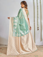 Saree Mall Women's Cotton Sea Green Woven Design Designer Saree With Blouse Piece-SANIDHI104502