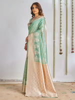 Saree Mall Women's Cotton Sea Green Woven Design Designer Saree With Blouse Piece-SANIDHI104502