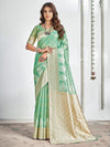 Saree Mall Women's Cotton Sea Green Woven Design Designer Saree With Blouse Piece-SANIDHI104502