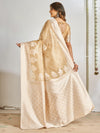 Saree Mall Women's Cotton Cream Woven Design Designer Saree With Blouse Piece-SANIDHI104503