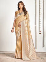 Saree Mall Women's Cotton Cream Woven Design Designer Saree With Blouse Piece-SANIDHI104503