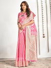 Saree Mall Women's Cotton Pink Woven Design Designer Saree With Blouse Piece-SANIDHI104504