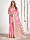 Saree Mall Women's Cotton Pink Woven Design Designer Saree With Blouse Piece-SANIDHI104504