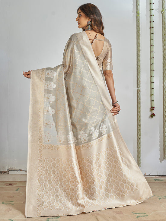 Saree Mall Women's Cotton Grey Woven Design Designer Saree With Blouse Piece-SANIDHI104505