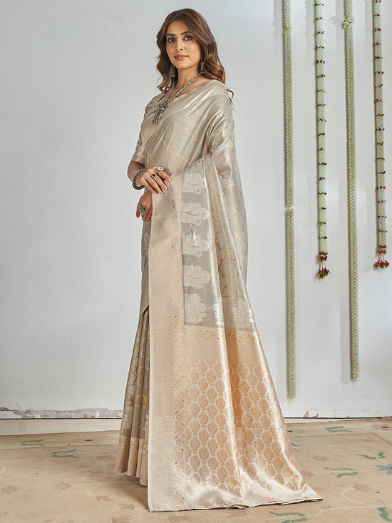 Saree Mall Women's Cotton Grey Woven Design Designer Saree With Blouse Piece-SANIDHI104505