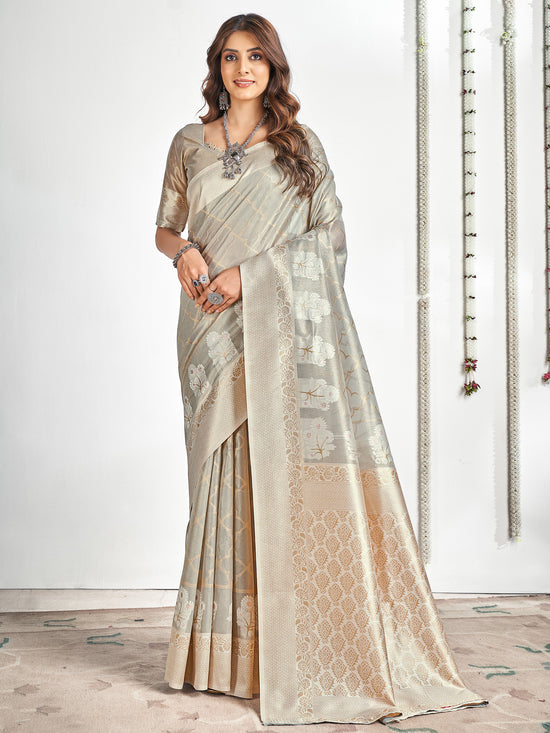 Saree Mall Women's Cotton Grey Woven Design Designer Saree With Blouse Piece-SANIDHI104505