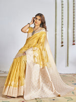 Saree Mall Women's Cotton Yellow Woven Design Designer Saree With Blouse Piece-SANIDHI104506