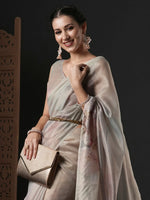 Saree Mall Women's Organza Beige Printed Designer Saree With Blouse Piece-SANKARI206