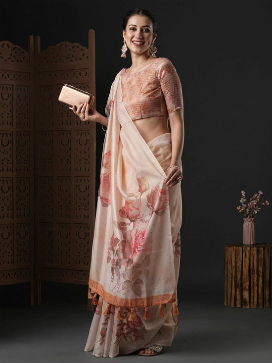 Saree Mall Women's Organza Peach Printed Designer Saree With Blouse Piece-SANKARI402