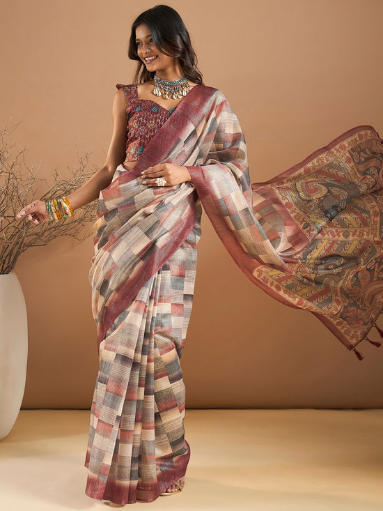 Saree Mall Women's Organza Multicolored Printed Designer Saree With Blouse Piece-SANKARI501