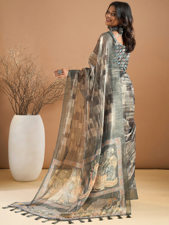 Saree Mall Women's Organza Sea Green Printed Designer Saree With Blouse Piece-SANKARI503