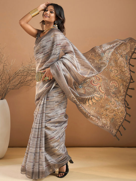 Saree Mall Women's Organza Grey Printed Designer Saree With Blouse Piece-SANKARI504