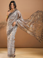 Saree Mall Women's Organza Grey Printed Designer Saree With Blouse Piece-SANKARI504